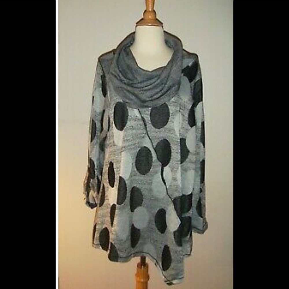 CIRCLE DOT Print Artsy Cowl Neck Sweater